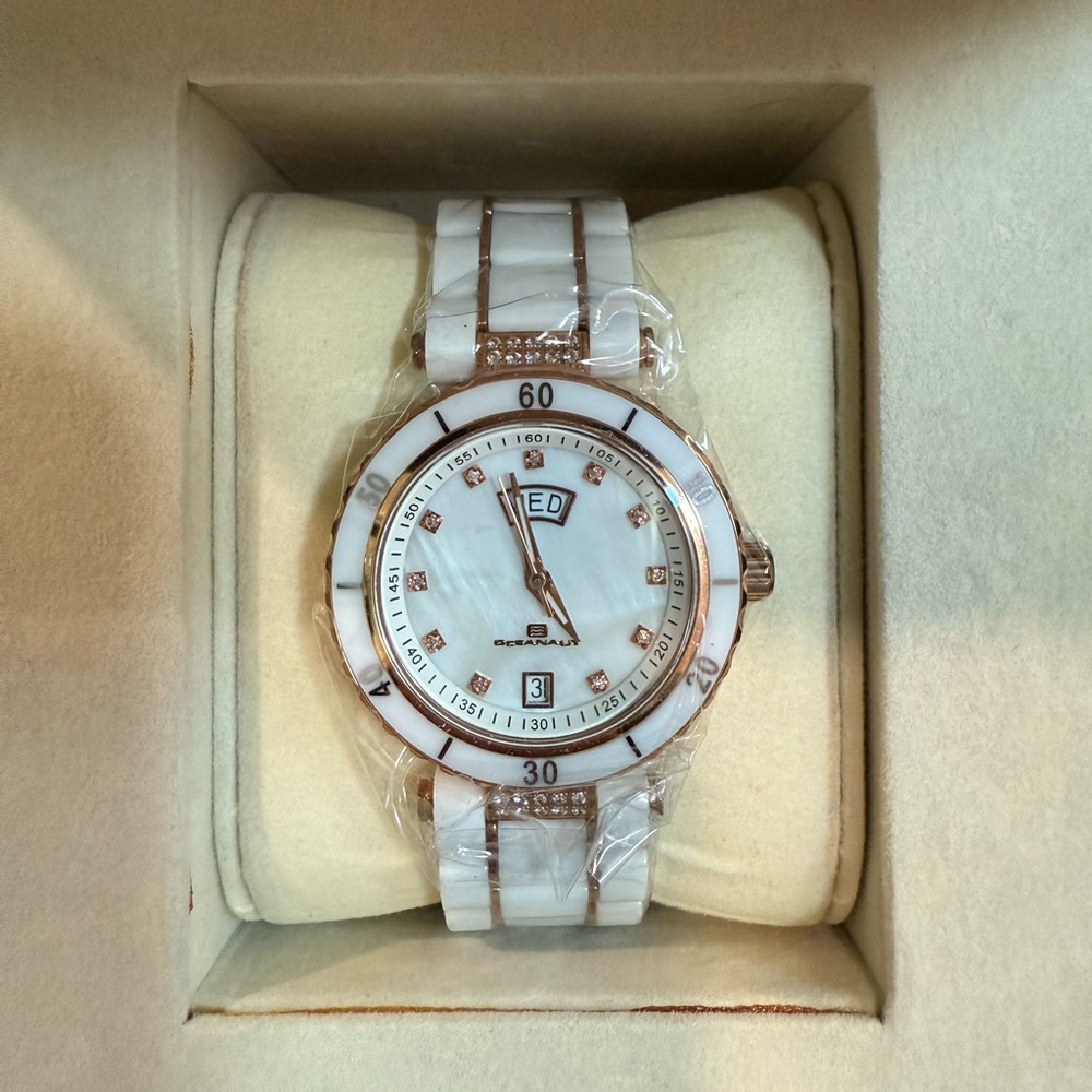 Oceanaut - White Ceramic Watch with Rose Gold Accents